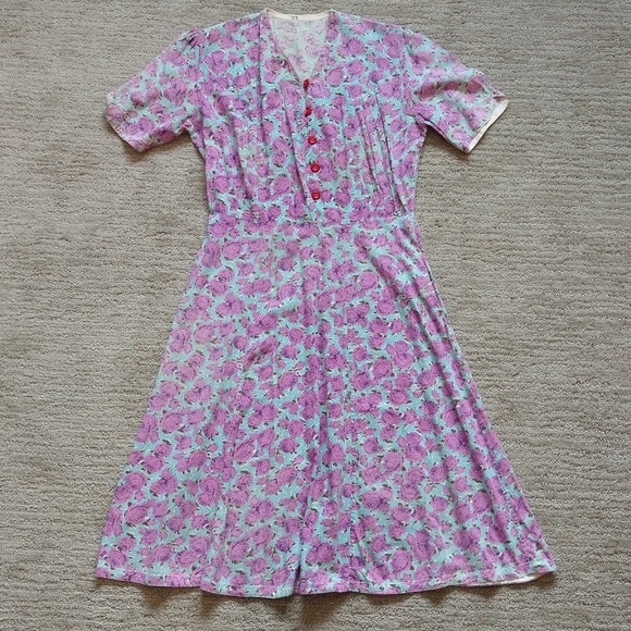 1930's FEEDSACK WORK DRESS 30's true vintage M - Picture 8 of 12